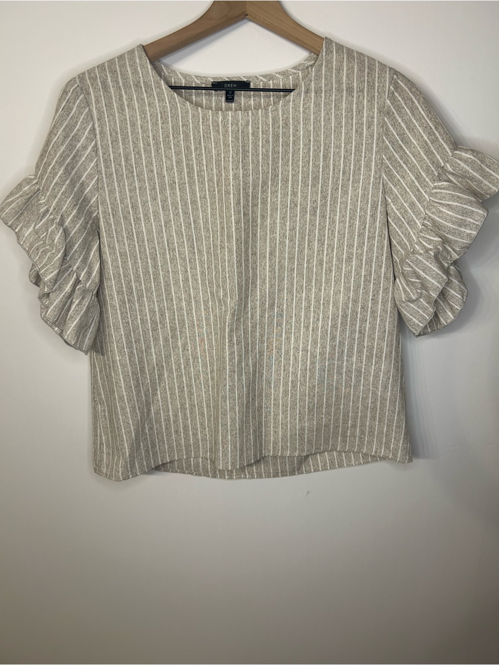Drew From Anthropologie Women’s Tan Brown Striped Ruffle Sleeve Top, Size Medium
